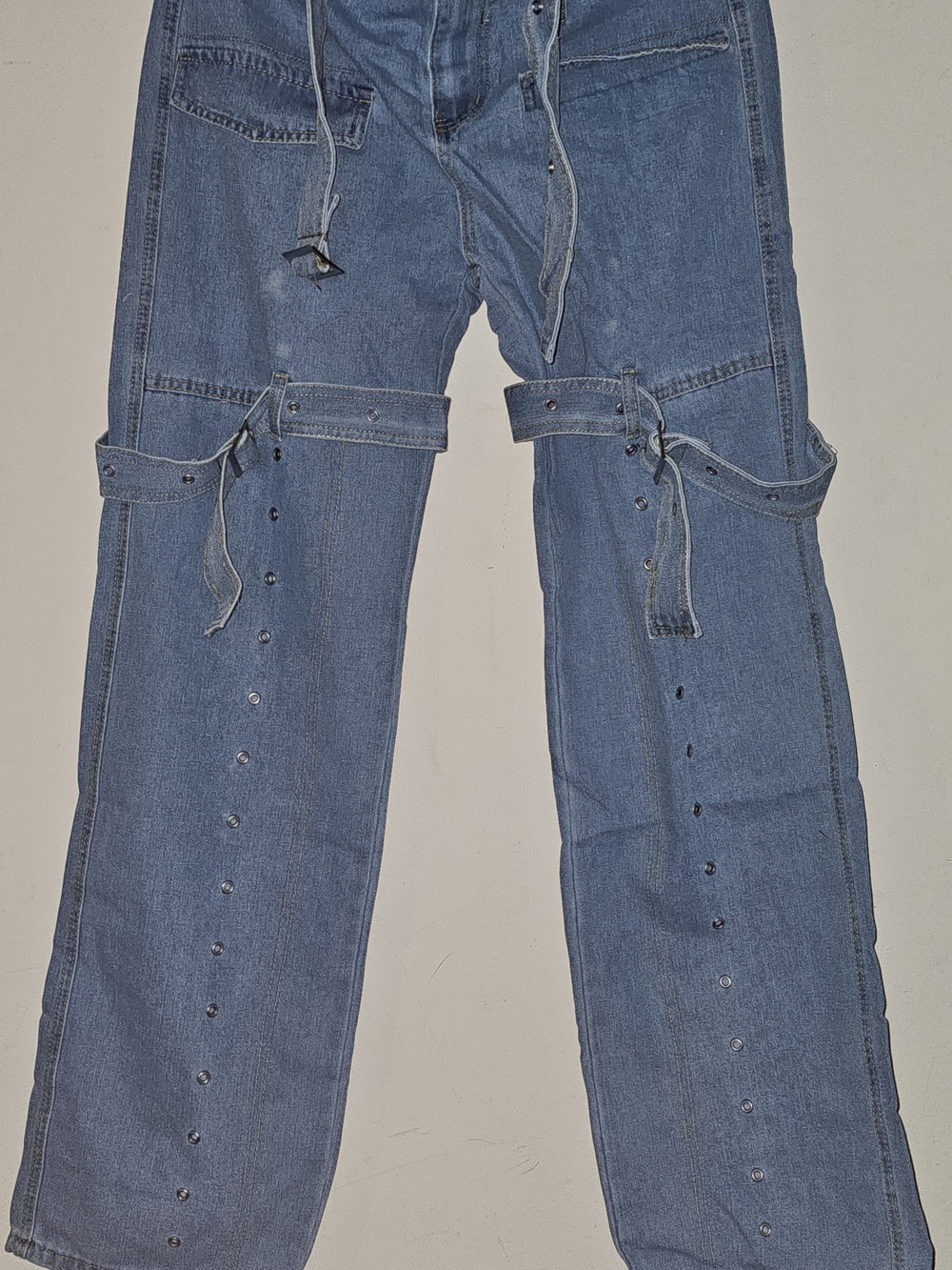 Women's Blue Flare Denim Jeans with Strap & Stud Detail